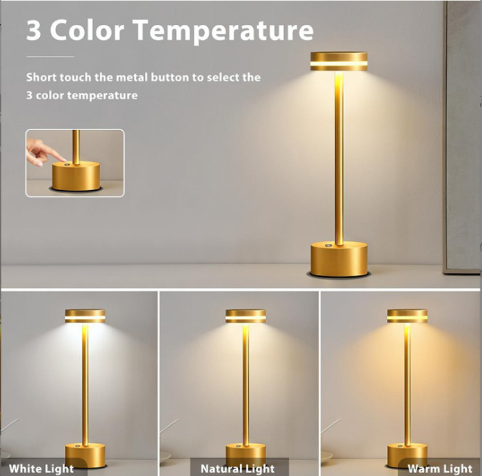 Modern Portable LED Table Lamp Rechargeable Cordless with USB-C Charging Battery Dimmable Touch Sensor Aluminum Bedside Lamp