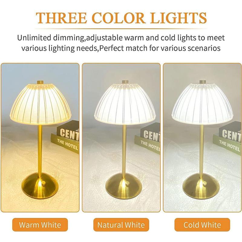 USB Charge 12'' Tall LED Brass Portable Table Lamp Built-in Dimmer Oval Rechargeable Bedside Nightlight for Indoor Outdoor Use