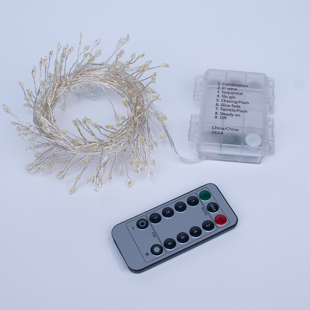 Firecracker Fairy String Lights Twinkle Cluster Lights with Remote 8Mode Waterproof Copper Wire Decorative Lighting 3AA Battery