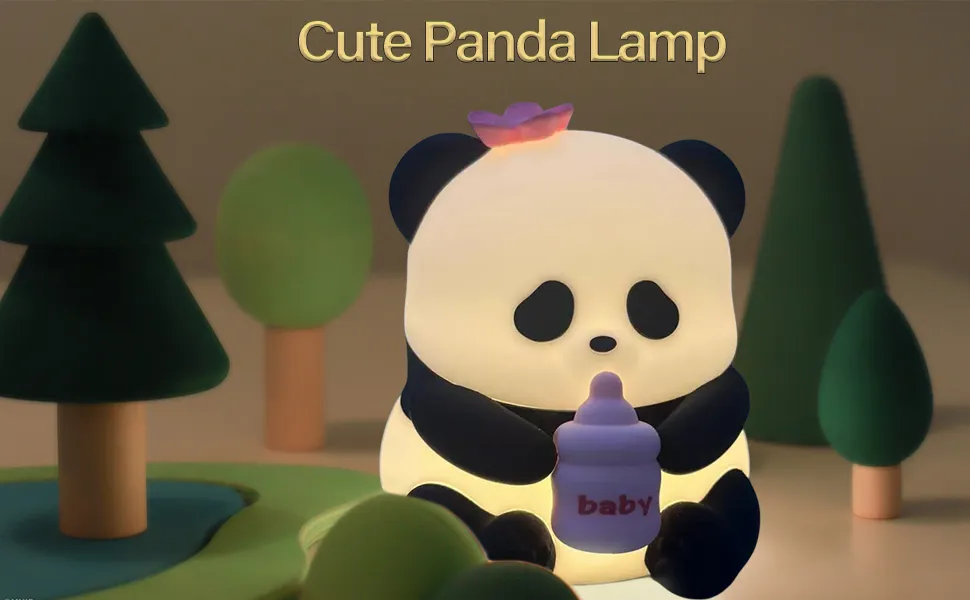 LED Cute Panda Night Light with 7 Colors, Dimmable Timer Nursery Panda Lamps, Super Squishy Silicone USB Rechargeable Touch Control Night Lamp