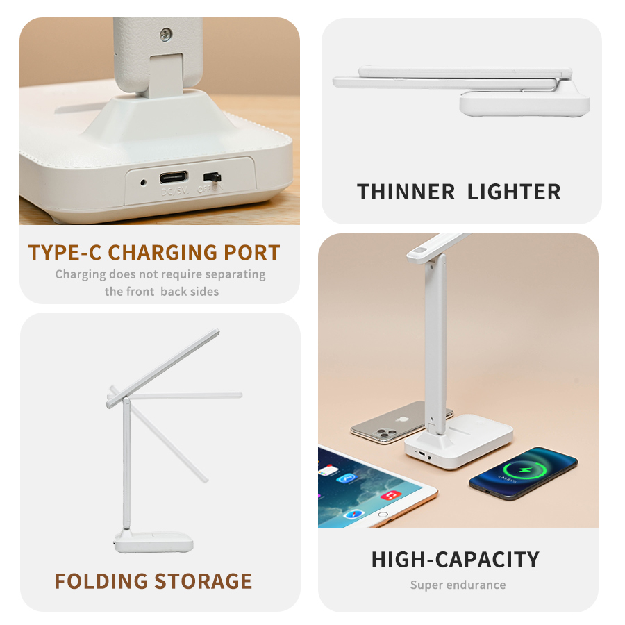 Kids Lamp Night Light for Office-DC Power Supply Modern Style Foldable LED Desk Lamp with Wireless Charger USB Charger