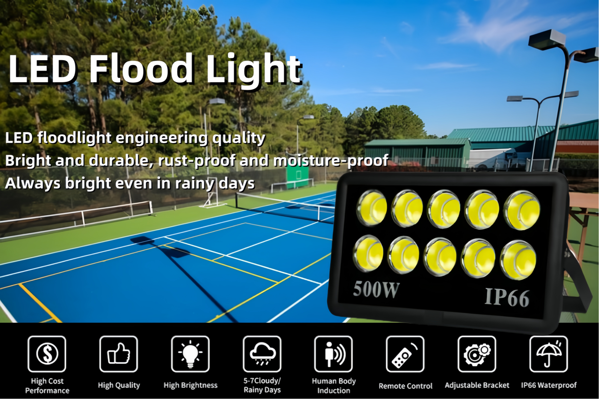 High Power LED Flood Light IP66 Waterproof 300W 400W 500W 600W COB LED Spotlight For Outdoor Lighting
