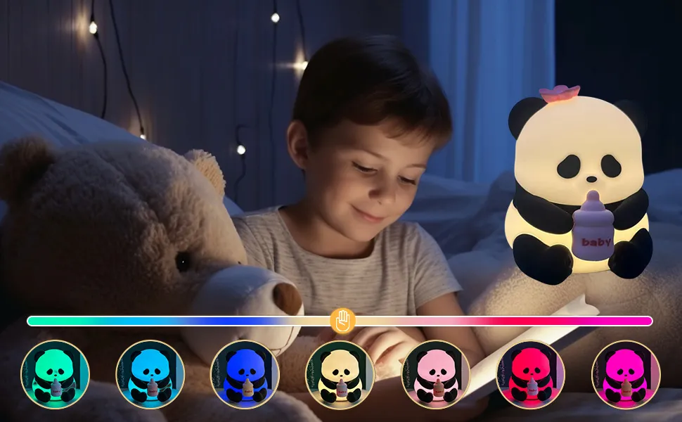 LED Cute Panda Night Light with 7 Colors, Dimmable Timer Nursery Panda Lamps, Super Squishy Silicone USB Rechargeable Touch Control Night Lamp