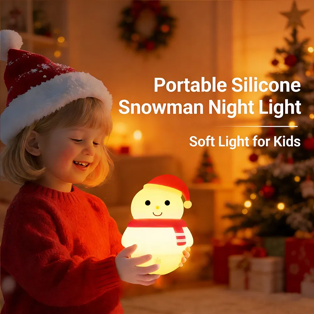 116 Snowman Silicone Lamp 360° Rotatable Rechargeable Kids Night Light Christmas Decor Light