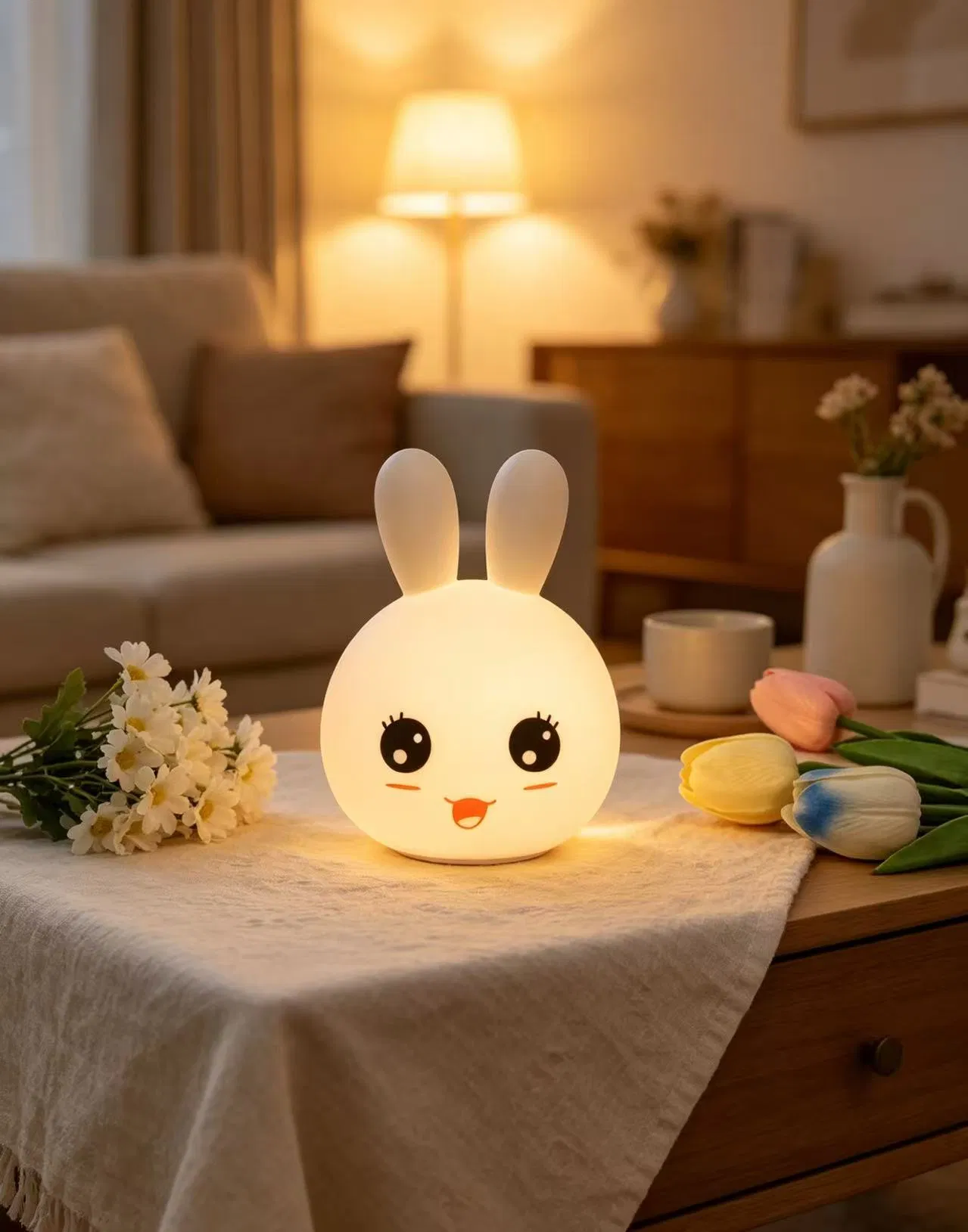 Cartoon Animal Silicone Night Light, Kids Rechargeable Touch Sensor LED Lamp