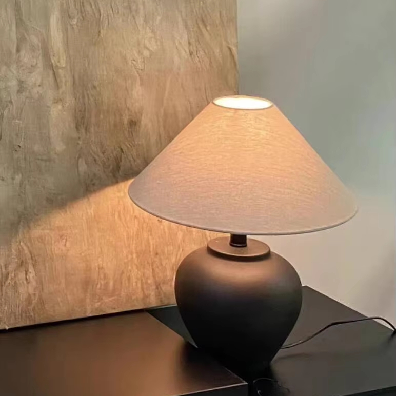 Ceramic Pot Table Lamp Wabi-sabi Style Living Room Lamp Hotel Room Bedroom Ornaments Bedside Smart Home Lamp Decoration