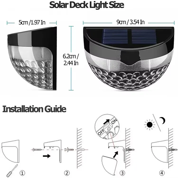Solar LED Wall Light, Waterproof Outdoor Deck Step Lamp for Garden Fence Yard Decoration
