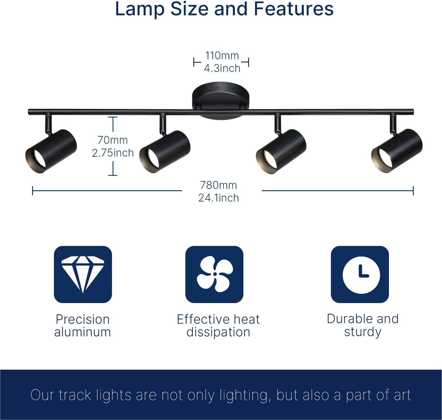 Modern 4-Light COB LED Track Lighting Ceiling Fixture Black Adjustable Track 360 Rotatable Heads Spotlight High CRI 90 Dimmable