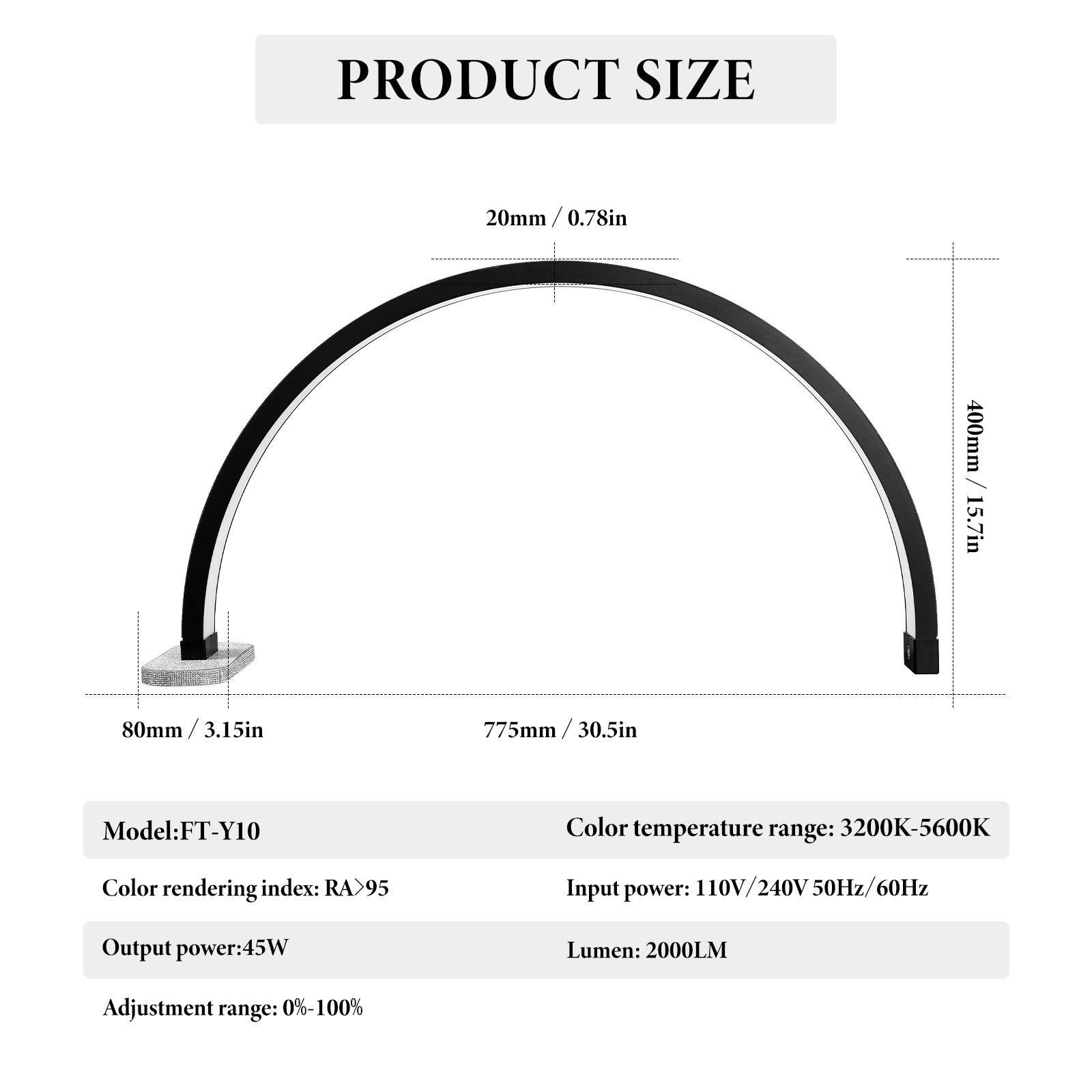 FOSOTO High Quality 30Inch Portable Led Half Moon Light UV Nail Desk Lamp Table Lamp with Phone Clip for Nails Beauty Makeup