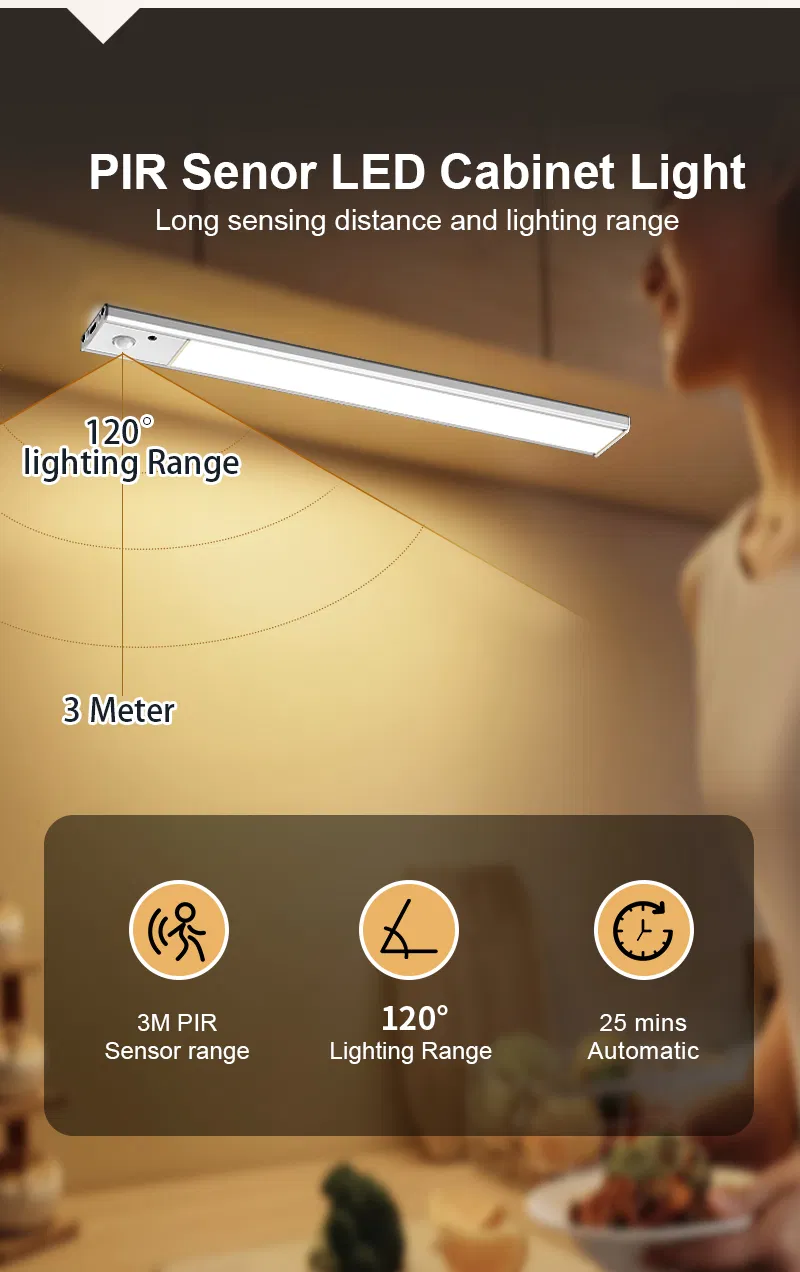 Indoor Lighting Rechargeable Magnetic 3CCT PIR Motion Sensor Night Lamp Backlit Flood LED Cabinet Light for Kitchen Bedroom Wall