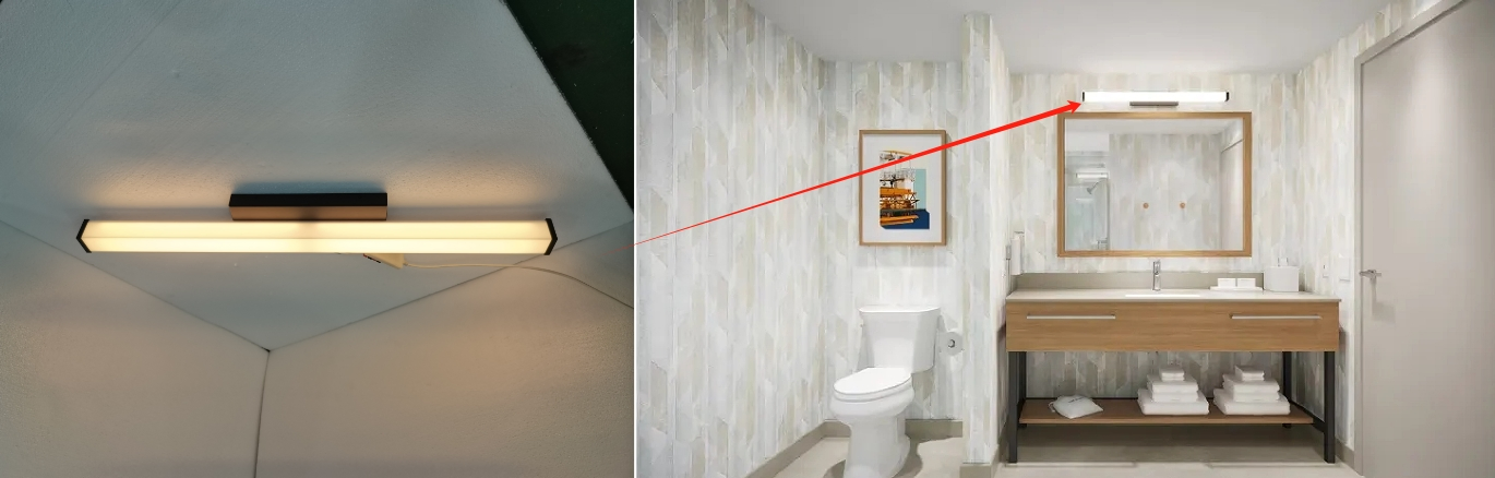 Hampton Inn Kinetic Scenic by Hilton Bathroom Over Mirror Vanity Light Fixture Integrated LED