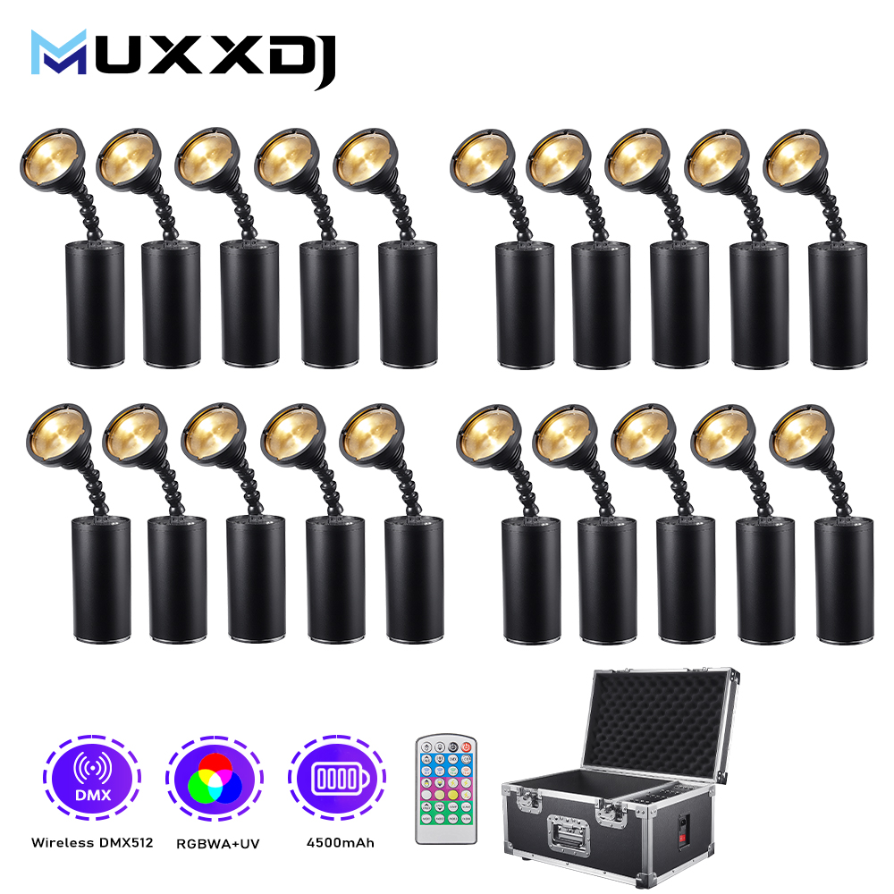 20pcs 10W LED Mini Magnetic Pin Spot Light with Remote Control &amp; Case, Wireless Zoom for DJ Wedding Event