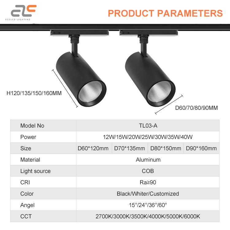 EZELED 2024 New Tendencies Minimalist Style Home Commercial 12w 15w 20w 30w 35w 40w Led Spot Track Lights