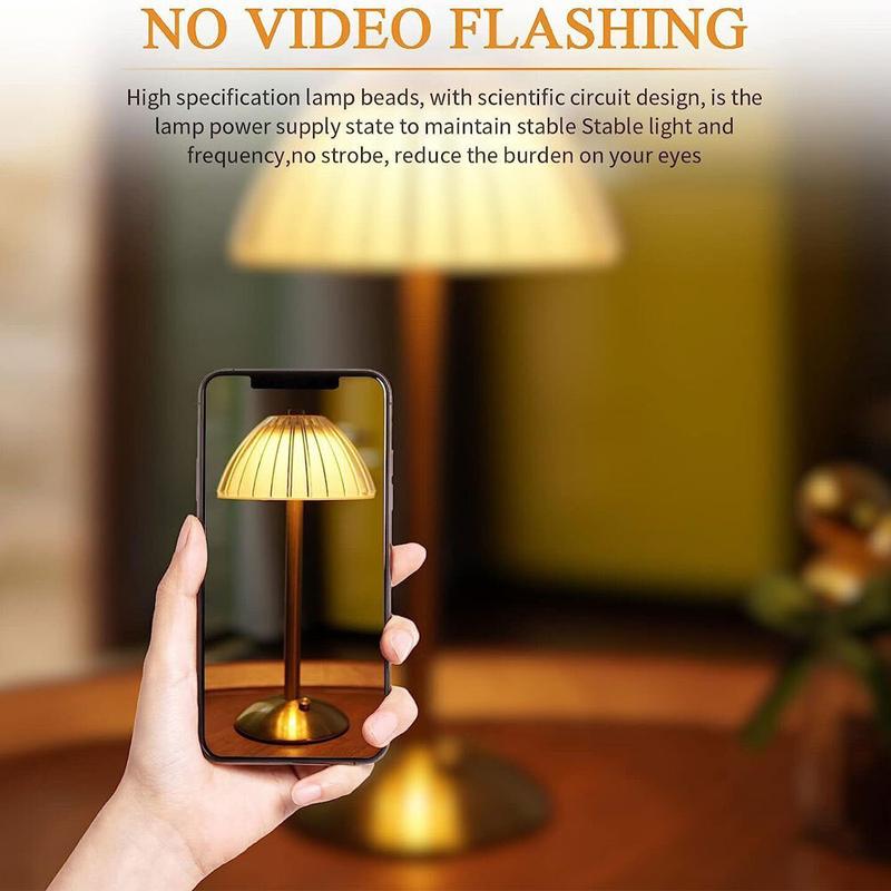 USB Charge 12'' Tall LED Brass Portable Table Lamp Built-in Dimmer Oval Rechargeable Bedside Nightlight for Indoor Outdoor Use