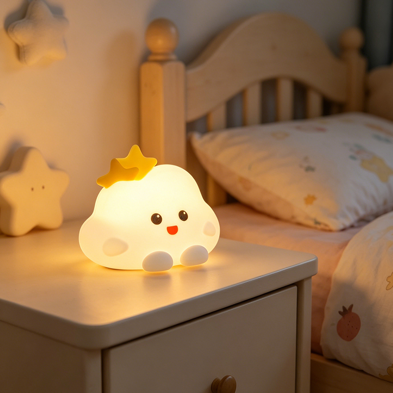 Cute Cloud Silicone Night Light - Rechargeable Tap Control Nursery Lamp with Timer for Kids