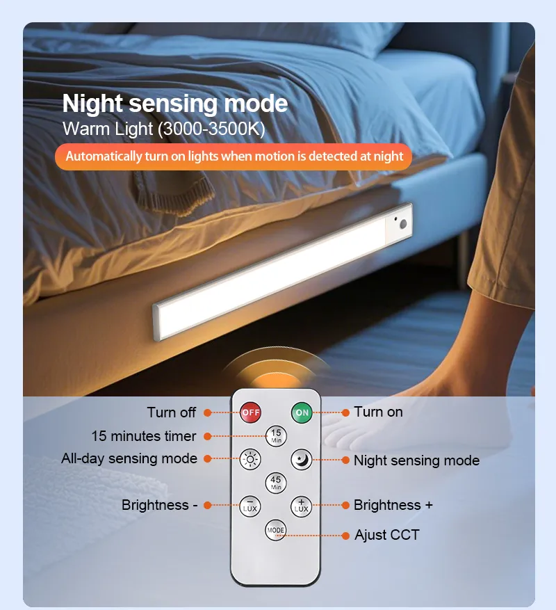 Indoor Lighting Rechargeable Magnetic 3CCT PIR Motion Sensor Night Lamp Backlit Flood LED Cabinet Light for Kitchen Bedroom Wall