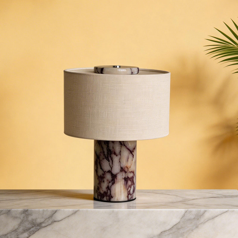 Luxury Marble Table Lamp with Fabric Shade | Modern Decorative Bedside Light for Living Room &amp; Bedroom
