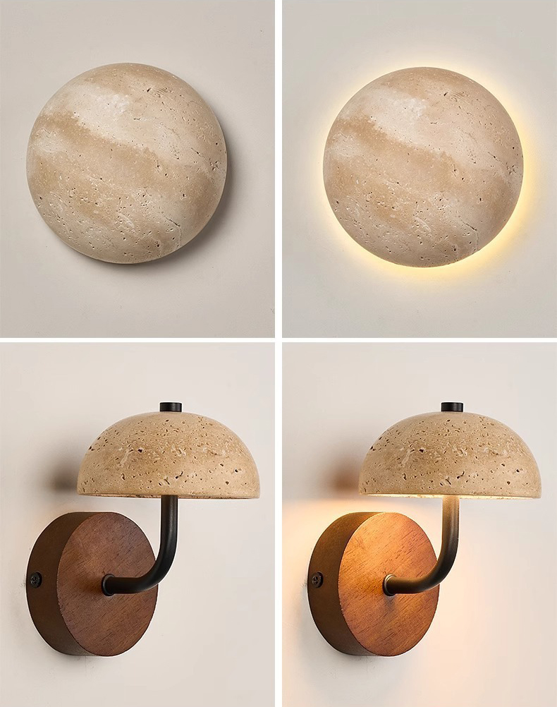 Wabi-Sabi Travertine Yellow Cave Natural Stone Background Rustic Wall Lamps Decorative Lighting For Hotel Living Room