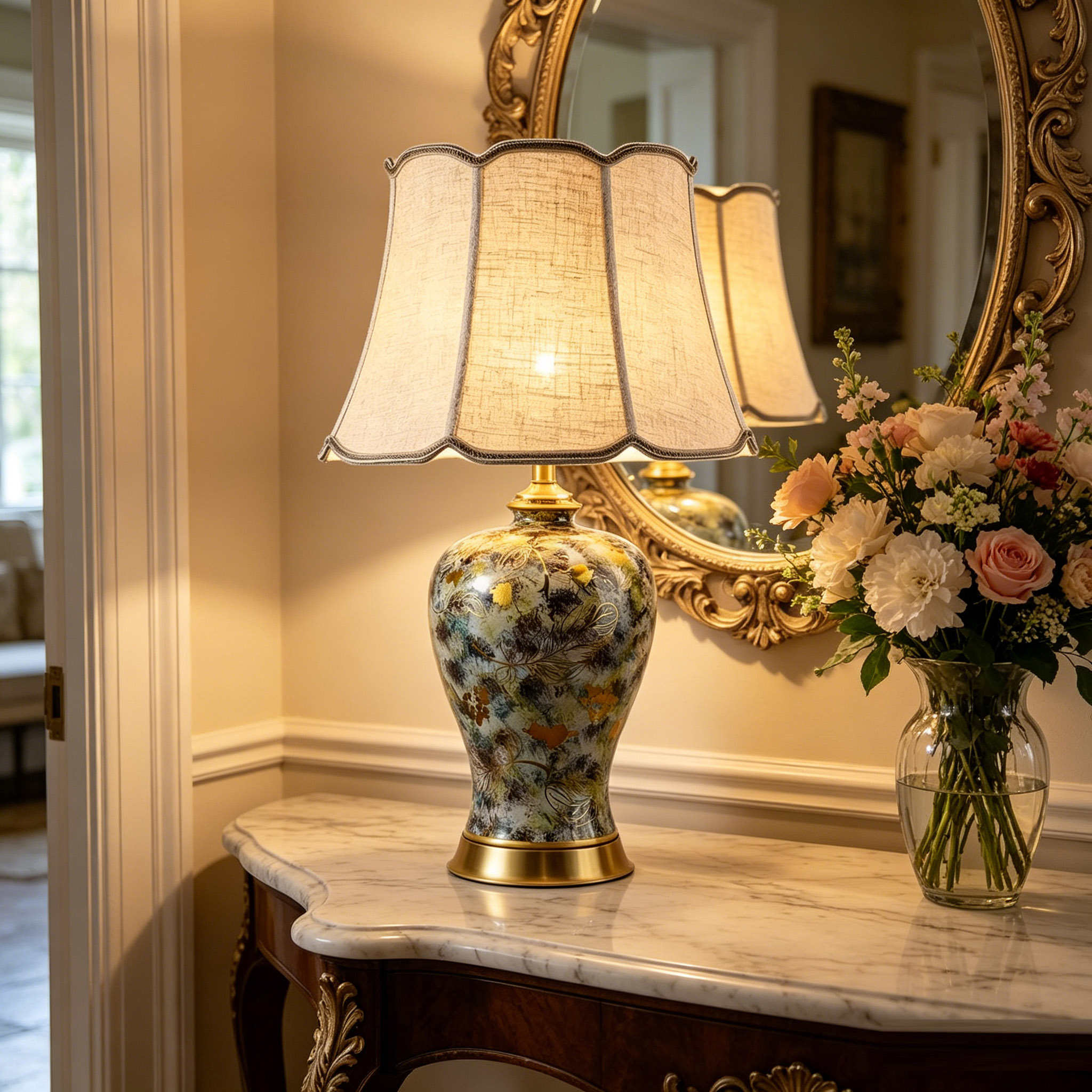 Vintage Ceramic Table Lamp with Fabric Shade for Bedroom Living Room Hotel Decor Classic Desk Lamp