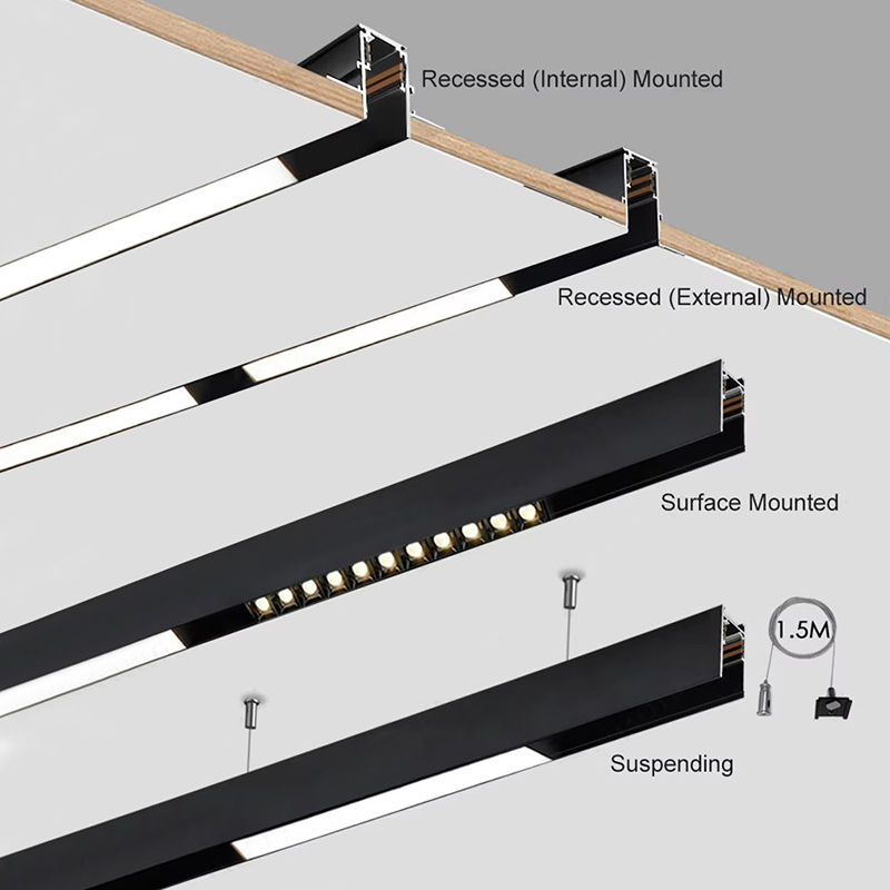 Pro Recessed DC 48V Aluminum Modern Magnetic Track Rail System-2-Wire Linear Lighting