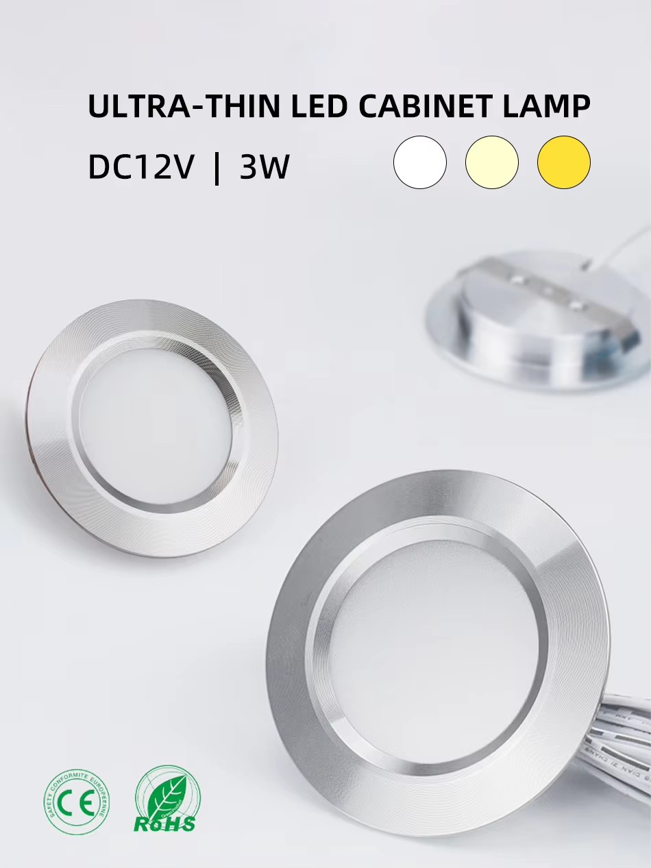 Modern 12V DC 3W LED Puck Light Warm White Aluminum Shell for Kitchen Counter Cabinet Lighting Product Category Cabinet Lights