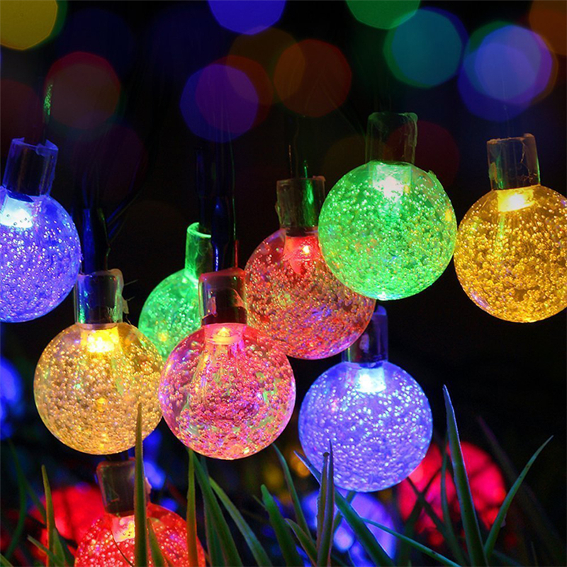 Solar LED Ball String Light Warm Light Rgb Blue Waterproof Fairy Decorative Globe String Lights for Garden Yard Fence Wall Door