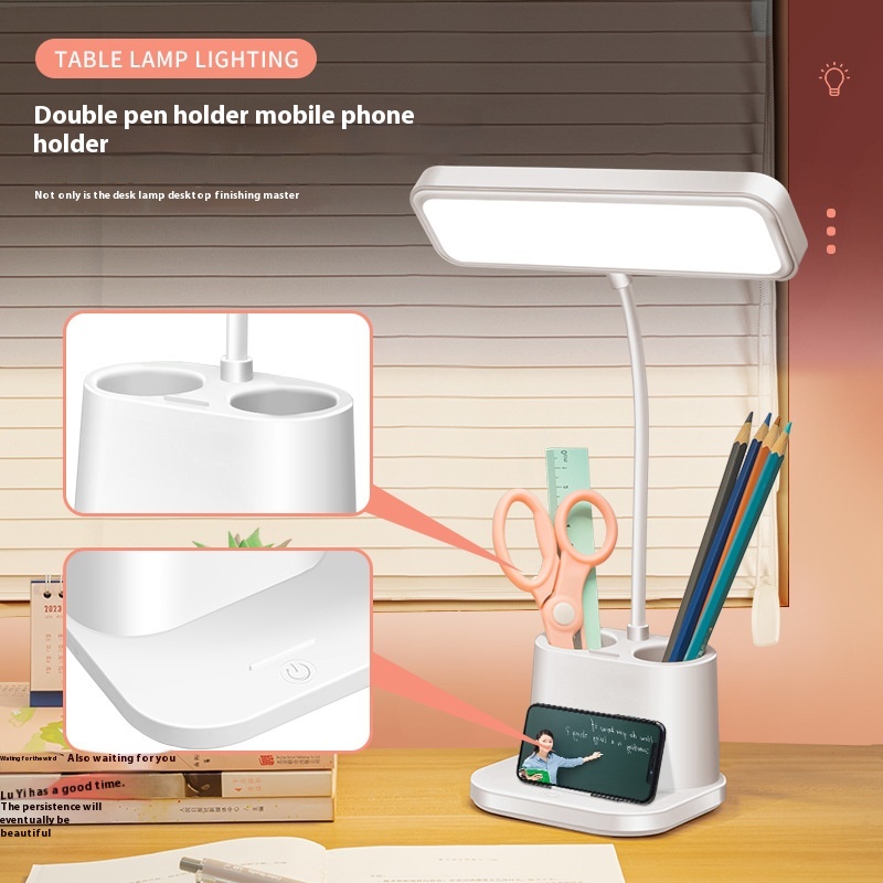 USB Rechargeable 800mA Led Desk Lamp Three-color Temperature Pen Holder Touch Control Learning Table Lamp For Study Desk