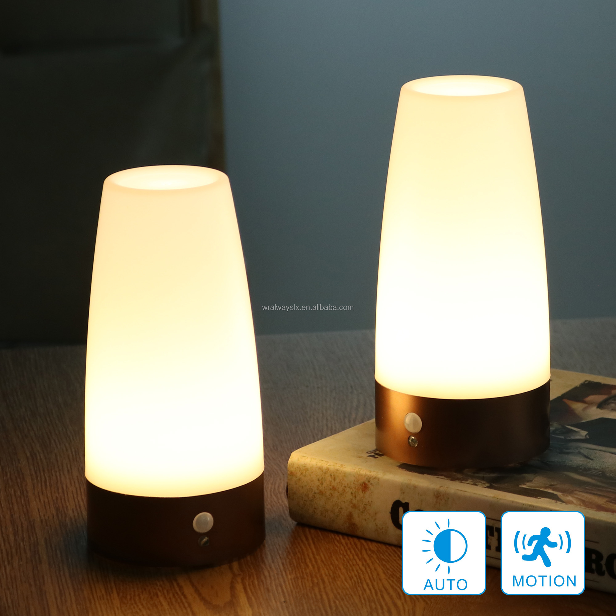 Round Retro LED Night Light with PIR Motion Sensor, Battery(excl.) Powered Bedside Lamp for Home Use in Bedroom Bathroom Hallway