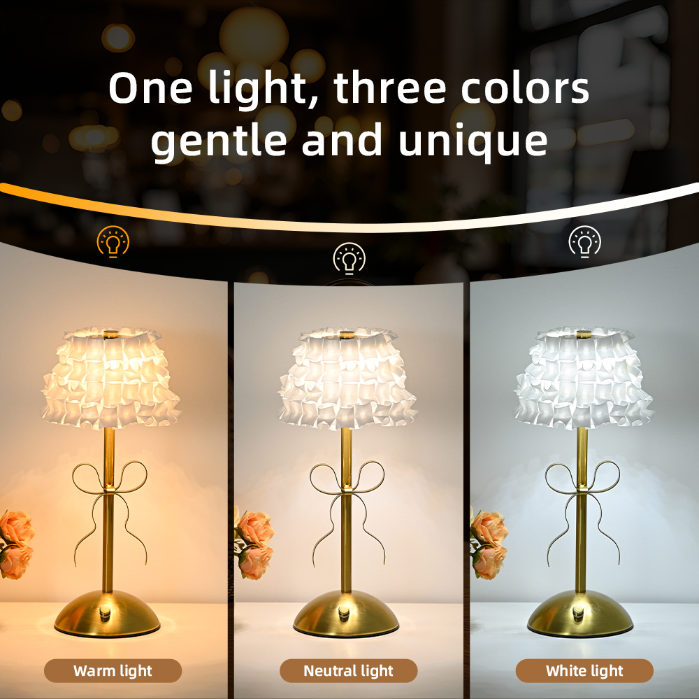 Luxury-lite Bow-shaped Nordic Style Table Lamp Fabric Battery Included Charging Function for Bedroom Living Room Atmosphere