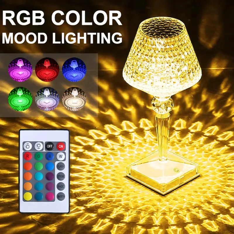 16-Color Touch Crystal Diamond Table Lamp, Romantic Bar & Bedroom Decor Night Light