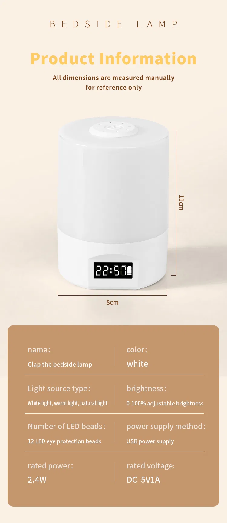 LED Night Light with Remote Control and Clock Display