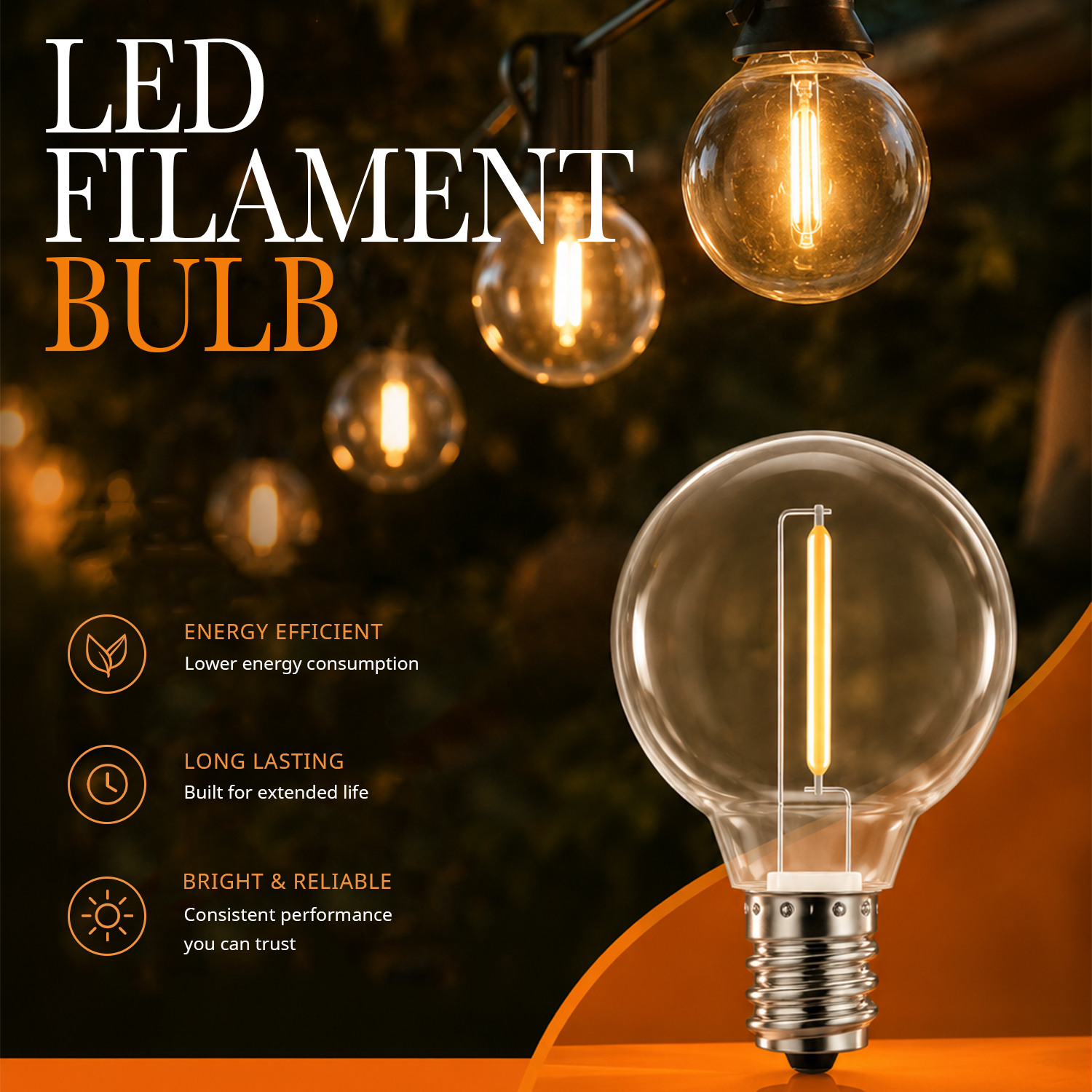 Camping Decorative Atmosphere Bulb LED G40 Edison For String Lights E12 Base 1W Globe G40 LED Filament Light Bulb , FMT-G40
