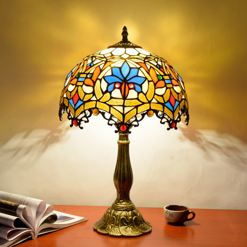 Crecobo Tifany Table Stained Glass Lamps Desk Light 12" Home Bedroom Decor Indoor Lights Classic Antique Lighting Tiffany Lamp