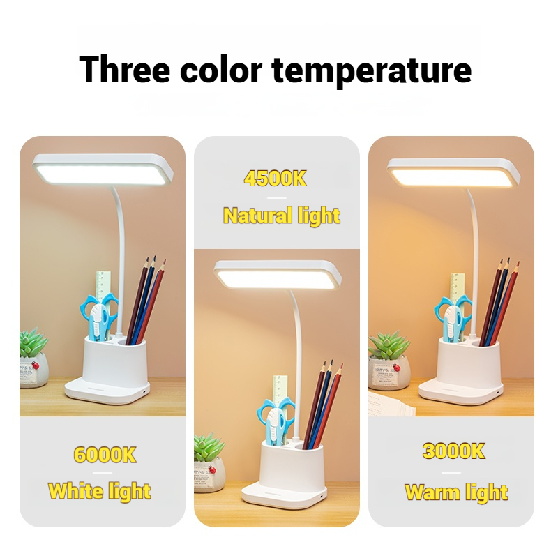 USB Rechargeable 800mA Led Desk Lamp Three-color Temperature Pen Holder Touch Control Learning Table Lamp For Study Desk