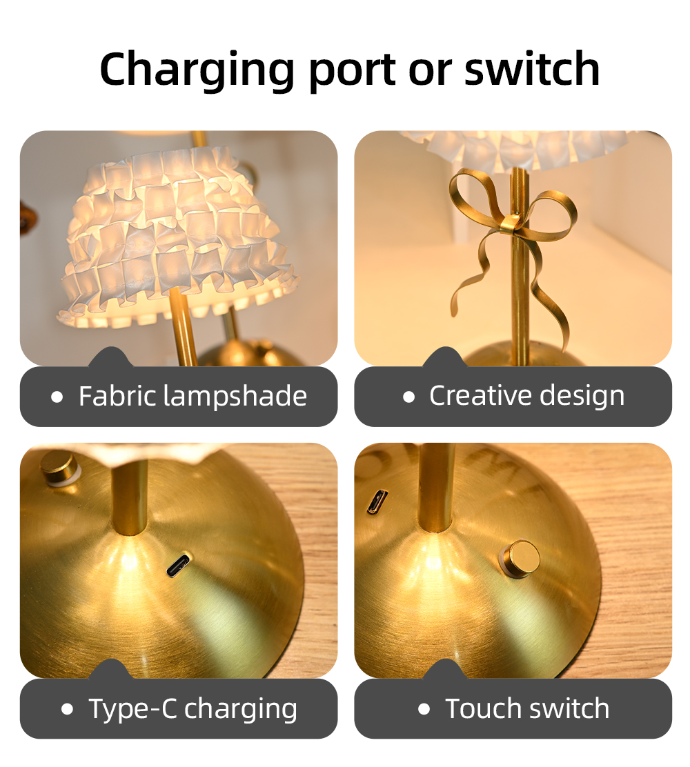 Luxury-lite Bow-shaped Nordic Style Table Lamp Fabric Battery Included Charging Function for Bedroom Living Room Atmosphere