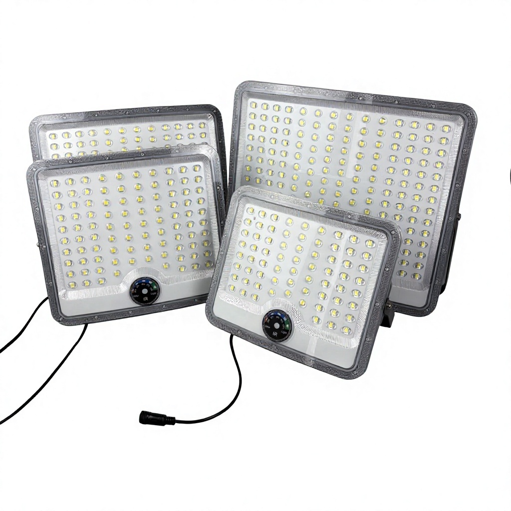 High Brightness Iron LED Outdoor Solar Flood Light with Real-time Power Indicator IP65 Waterproof for Garden Court