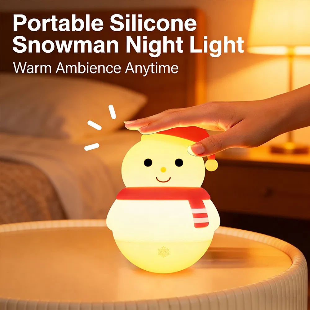 116 Snowman Silicone Lamp 360° Rotatable Rechargeable Kids Night Light Christmas Decor Light