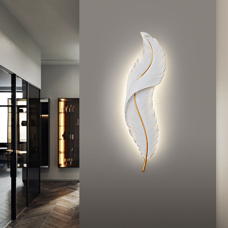 Creative Feather Shape Sconce Light Modern Design Indoor Porch Corridor Hotel 220v Resin Wall Lamp