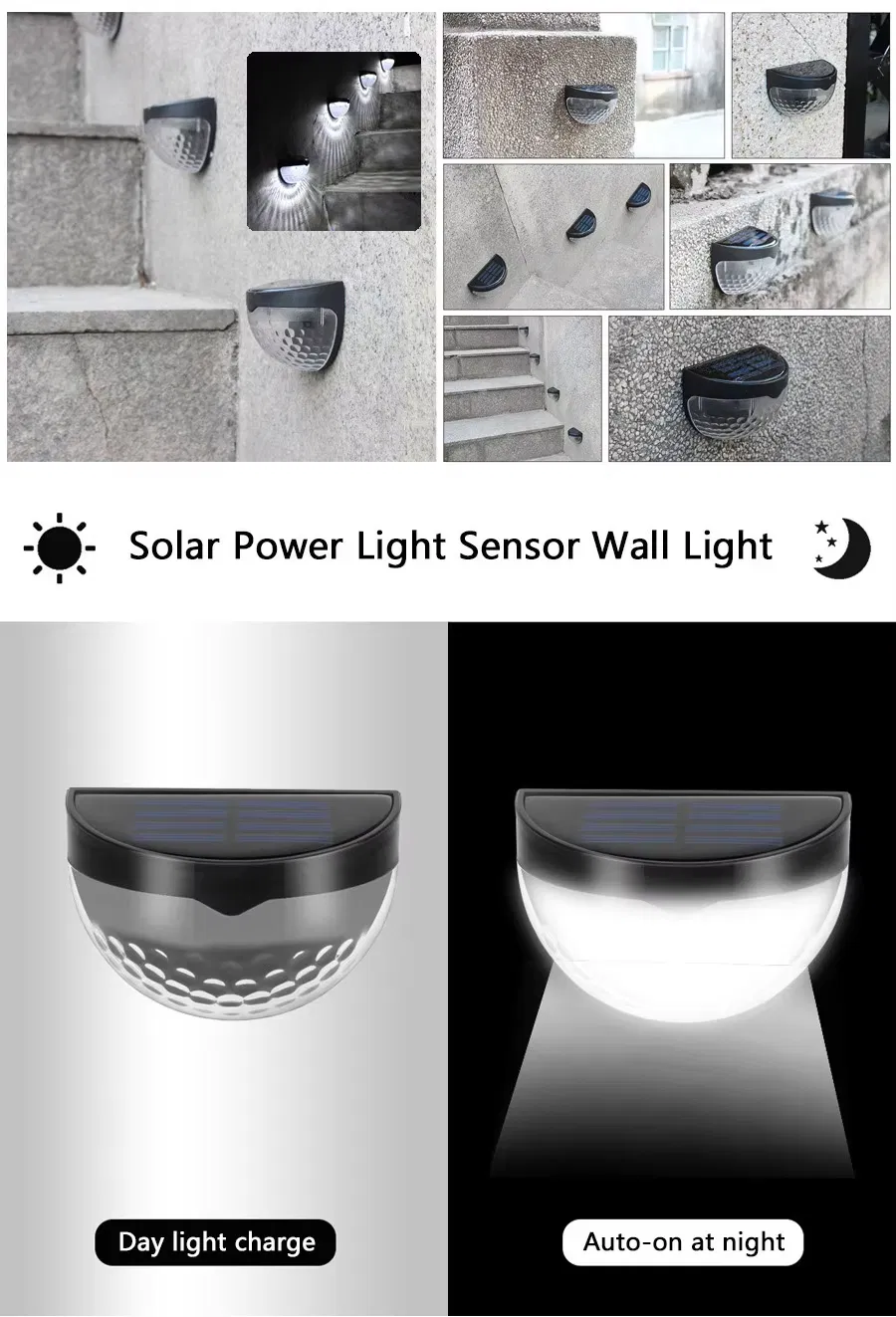 Solar LED Wall Light, Waterproof Outdoor Deck Step Lamp for Garden Fence Yard Decoration