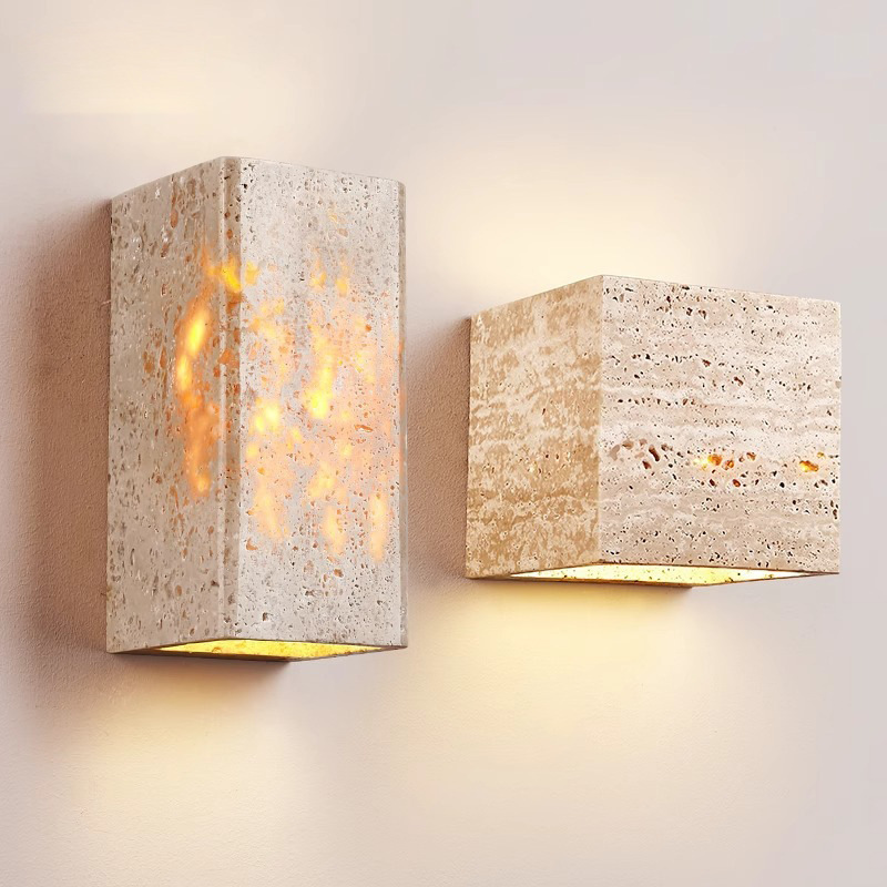 Wabi-Sabi Travertine Yellow Cave Natural Stone Background Rustic Wall Lamps Decorative Lighting For Hotel Living Room