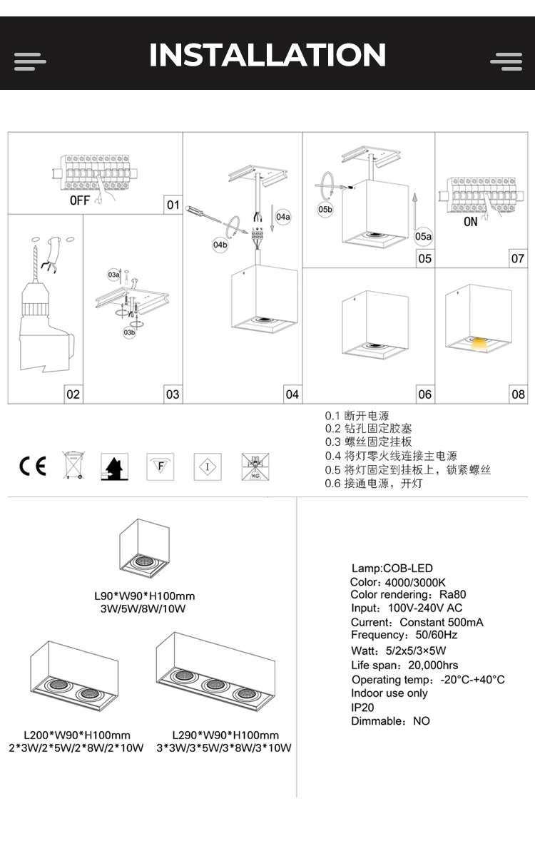 Modern 30W LED Spotlight Anti-Glare Square 24&deg;Spot Light Fixtures Surface Mounted MR16 Base Aluminum Lamp Body for Indoor Use