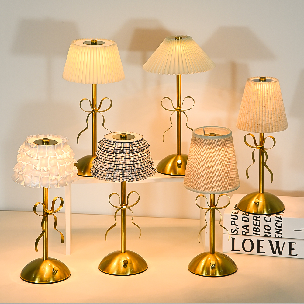 Luxury-lite Bow-shaped Nordic Style Table Lamp Fabric Battery Included Charging Function for Bedroom Living Room Atmosphere