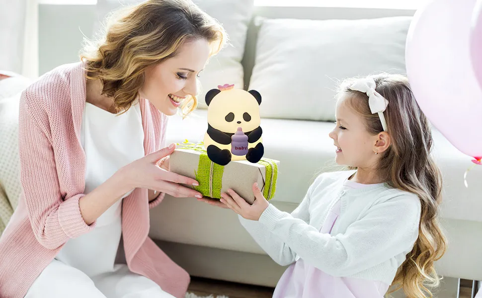 LED Cute Panda Night Light with 7 Colors, Dimmable Timer Nursery Panda Lamps, Super Squishy Silicone USB Rechargeable Touch Control Night Lamp