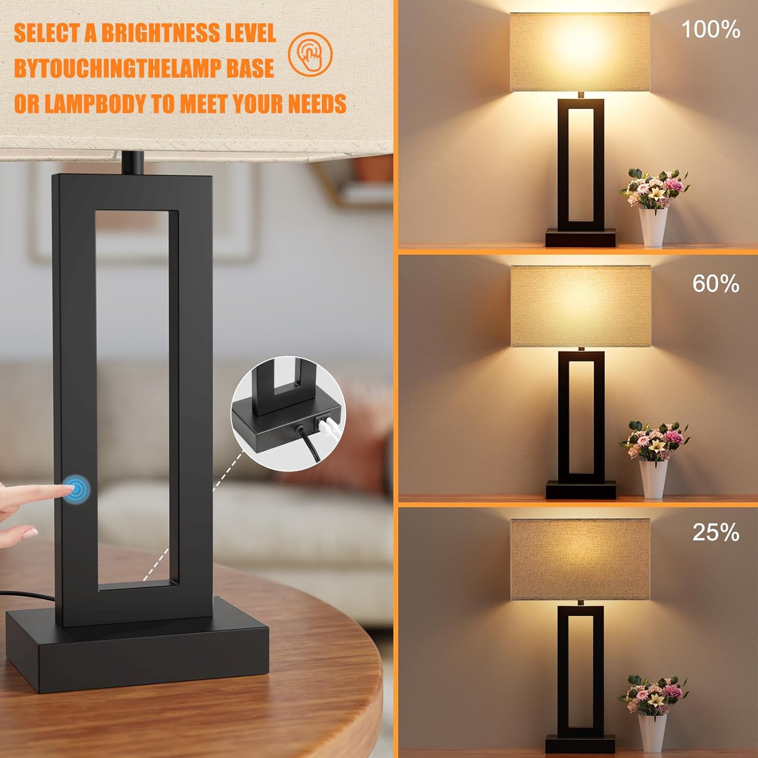 Hotel Bedside Lamp Home Decor Lighting Table Lamp Bedside Table Light Luxury with Usb Port Rechargeable Table Lamp