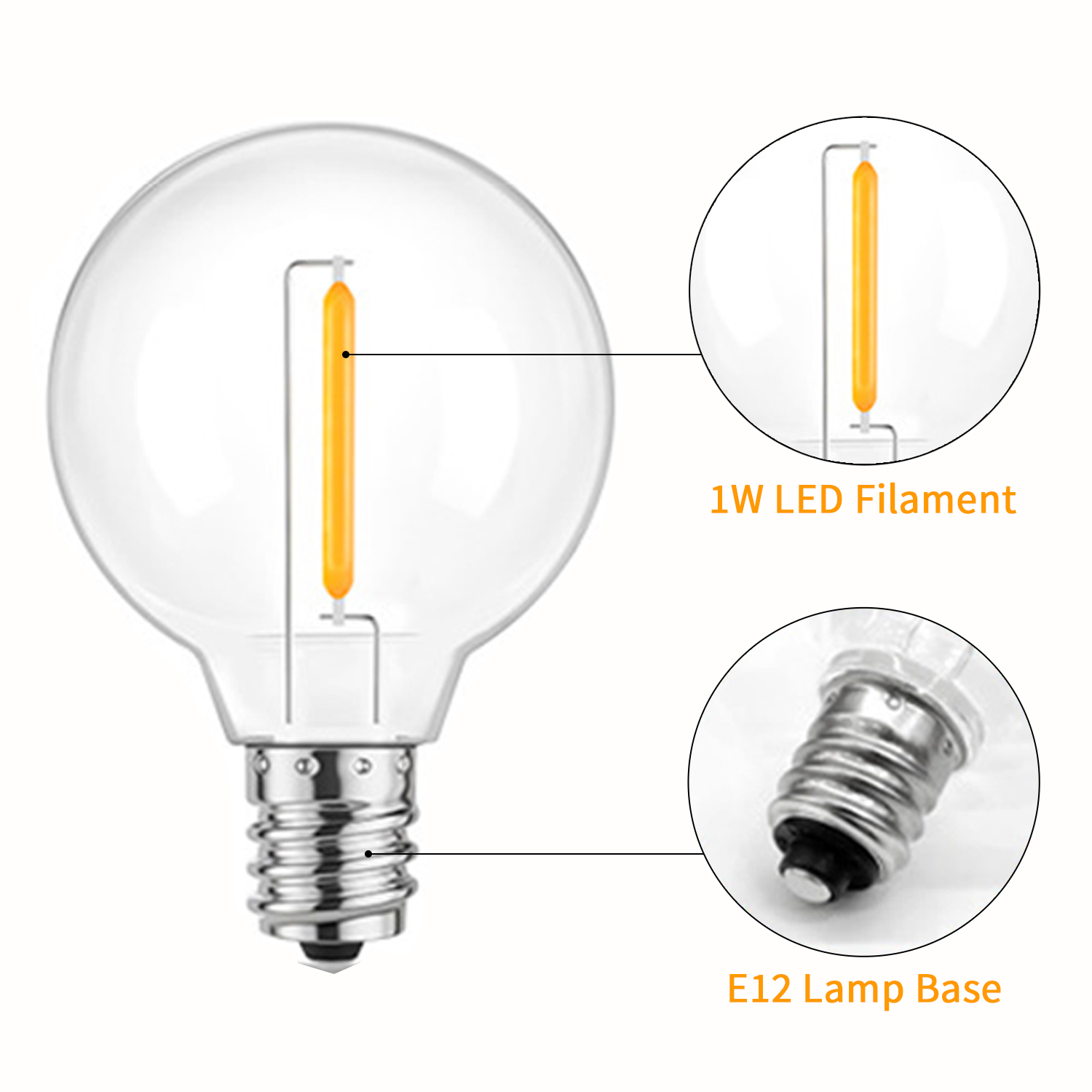 Camping Decorative Atmosphere Bulb LED G40 Edison For String Lights E12 Base 1W Globe G40 LED Filament Light Bulb , FMT-G40