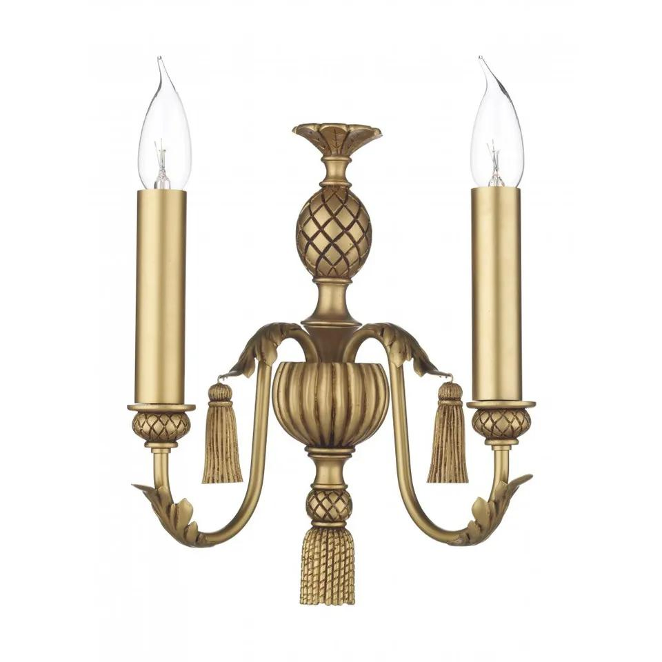 Antique Brass Bedside Wall Lamp LED Vanity Light with 2 Cloth Lampshade Bedroom Hotel Hallway Wall Light