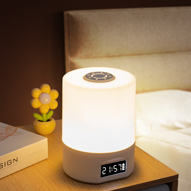 LED Remote-controlled Night Light with Clock Battery Level Display Three-color Temperature USB Chargeable 1200mA Bedside Lamp
