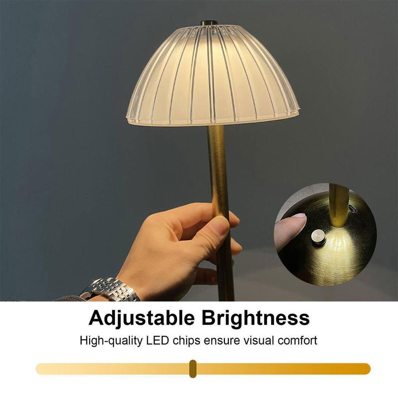 USB Charge 12'' Tall LED Brass Portable Table Lamp Built-in Dimmer Oval Rechargeable Bedside Nightlight for Indoor Outdoor Use