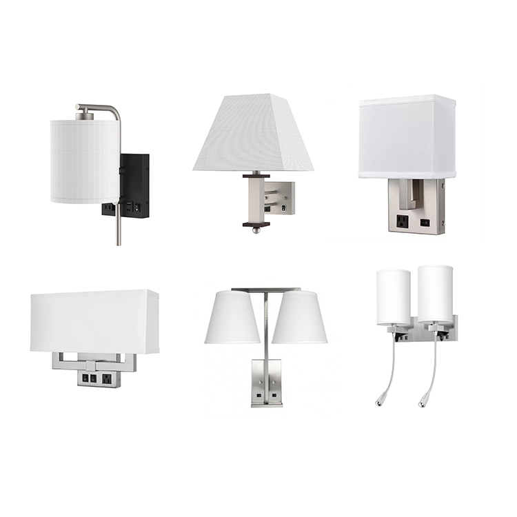 Double Single Hotel Wall Mounted Sconces Guest Room Brushed Nickel Bedside Headboard Light Fixtures Wall Lamp with Outlet