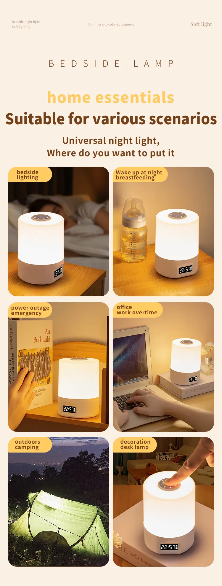 LED Night Light with Remote Control and Clock Display